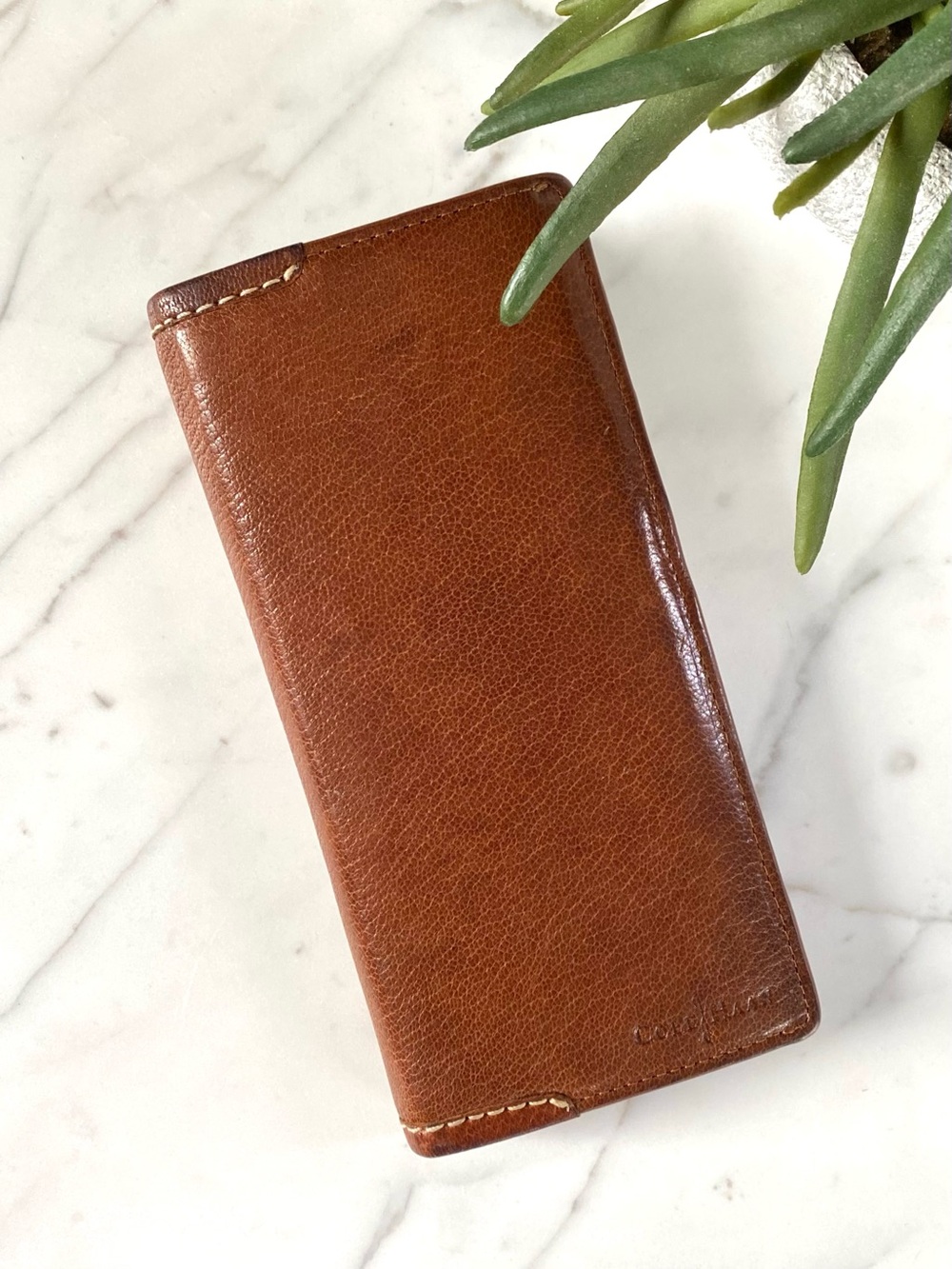 COLE HAAN- Brown Leather Long Wallet for Bills, Cards & Coins